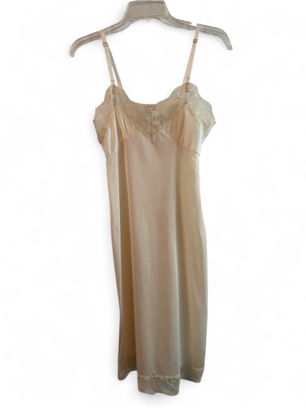 Vintage 1970s Bari Ivory Lace Slip Nightgown Size 32 / XS ILGWU Union Made USA